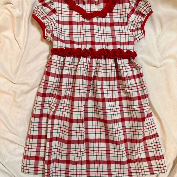 Little English red and green Plaid Dress with ruffle collar - Picture 1 of 4